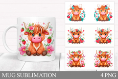 Highland Cow Mug Design. Summer Cow Mug Sublimation Product Image 1