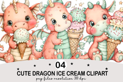 Cute Dragon Ice Cream Clipart png Watercolor png Product Image 1