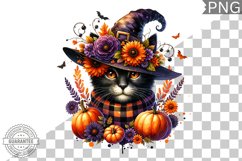 Halloween Cat Flowers Sublimation - Clipart PNG Design Product Image 1