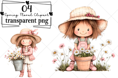 Whimsical Girl Spring Floral Clipart Watercolor PNG Product Image 1