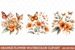Orange Flower Watercolor Clipart, Orange Flower Clipart Product Image 1