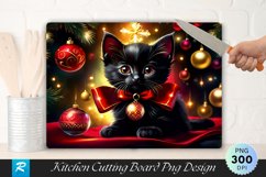 Black Kitten with Red Bow and Ornaments Cutting Board PNG Product Image 1