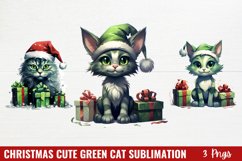 Christmas Cute Green Cat Sublimation clipart Product Image 1