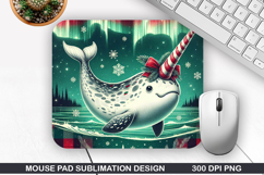 Narwhal Mouse Pad Sublimation, Christmas Mouse Pad PNG Product Image 1