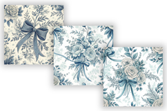 Blue Toile Coquette Bow Seamless Pattern, French Floral Product Image 4