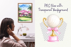 Coquette Pink Golf Vintage Golf Club Watercolor Clipart Product Image 5