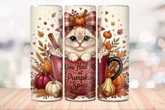 Pumpkin Spice Cat 20 OZ Skinny Tumbler Wrap Sublimation PNG. Product Image 4