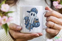 Retro Halloween Blue Denim Ghost Sublimation Clipart Product Image 3