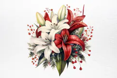 Christmas Flowers Watercolor Clipart PNG Product Image 4