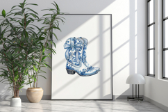 Watercolor Blue Coquette Bow Cowboy Boot Print Product Image 5
