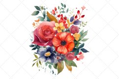 Watercolor Red Floral Bouquet Clipart Bundle, Sublimation Product Image 4