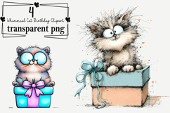 Whimsical Cat Birthday Clipart Watercolor PNG Product Image 1