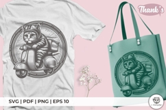 Cool Cat Rider on Classic Motorcycle Product Image 1