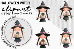 Witch Pumpkin Autumn Girl Clipart Watercolor PNG Product Image 1