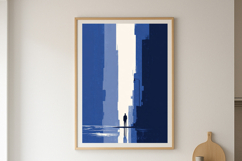 Minimalist Blue Cityscape Wall Art Modern Silhouette Poster Product Image 3