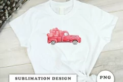 Watercolor vintage red truck Valentine Product Image 4