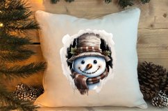 Watercolor Peeking Santa and Snowman Clipart, Christmas PNG Product Image 4