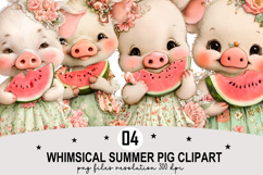 Whimsical Summer Pig Clipart Watercolor PNG Product Image 1