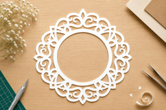 Round Monogram Frame SVG -Paper Cut Ornate Circle Border Product Image 1