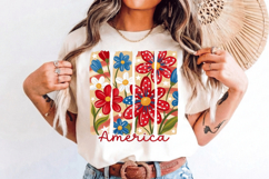 America Patriotic flowers PNG T-Shirt|4th of July PNG Sublim Product Image 4
