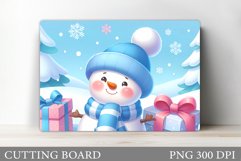 Cute Snowman Cutting Board. Winter Cutting Board Sublimation Product Image 1