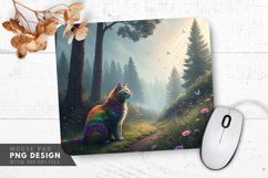 Rainbow Cat in a Dreamlike Forest Mouse Pad PNG Design Product Image 1