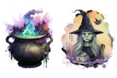 Watercolor Pastel Witch Clipart Bundle, Halloween Witch Art Product Image 6
