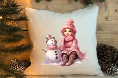 Pink Christmas Snowman Clipart, Christmas PNG Product Image 4