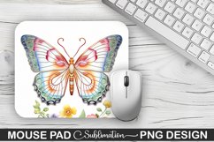 Rainbow Butterfly and Flowers Sublimation Mouse Pad Design Product Image 1