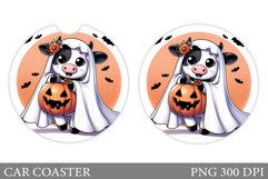 Cute Cow Ghost Car Coaster. Halloween Cow Car Coaster Product Image 1