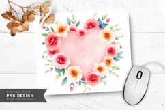 Floral Heart Watercolor Wreath Mouse Pad PNG Design Product Image 1