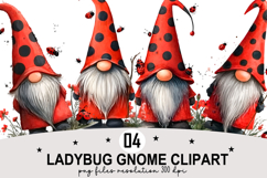 Whimsical Ladybug Gnome Clipart Watercolor png Product Image 1
