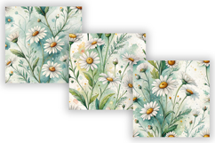 Daisy Flowers Watercolor Seamless Pattern, Floral Digital Product Image 4