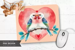 Lovebirds Watercolor Heart Mouse Pad PNG Design Product Image 1