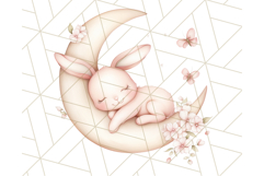 Pastel Pink Easter Bunny Egg and Flowers Clipart PNG Product Image 2