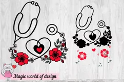 Floral Stethoscope heart hand drawn nurse SVG Product Image 2