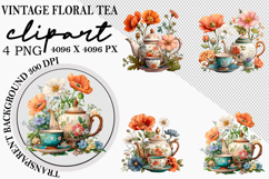 Whimsical Vintage Floral Tea Set Clipart Png Product Image 1