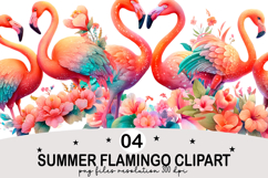 Whimsical Summer Flamingo Clipart Watercolor png Product Image 1