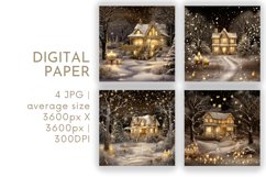 Gold Christmas House Digital Paper JPG Product Image 1