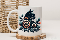 Folk Art Black Cat PNG, Floral Botanical Sublimation Product Image 3