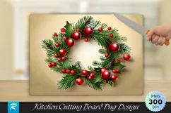 Pine and Berry Wreath Maple Cutting Board PNG Design Product Image 1