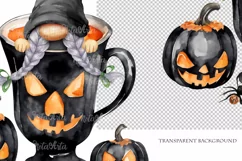 Watercolor Halloween gnome in tea mug, Gnome PNG Product Image 4