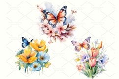 Digital set of 11 watercolor flowers with Butterfly PNG Product Image 4
