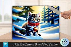 Kitten with Christmas Bell under Snowy Cutting Board PNG Product Image 1