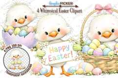 Whimsical Easter Chick Clipart, Watercolor Easter Clipart Product Image 1