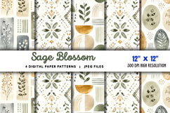 Sage Blossom Watercolor Digital Papers JPG Product Image 1