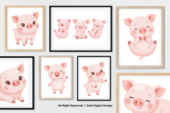 15 Bundle Watercolor Cute Pig Pink Lazy Smile Cute Hog Farm Product Image 4