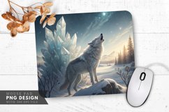 Winter&#039;s Howl Wolf in a Crystal Forest Mouse Pad PNG Design Product Image 1