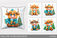 Christmas Cow Pillow Sublimation. Christmas Pillow Design Product Image 1