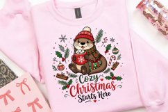 Cozy Christmas Starts Here PNG, Cute Otter Christmas PNG Product Image 3